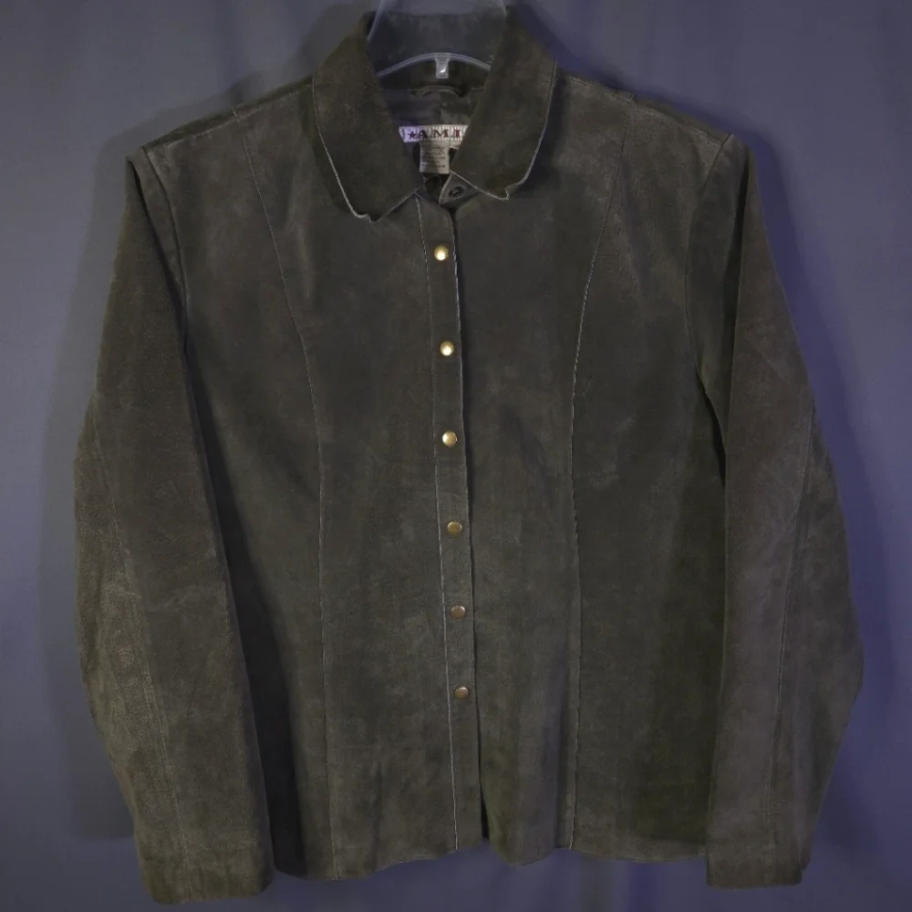 A.M.I. Leather Button Down Jacket Brown‎ Womens Size XL Western Business Casual